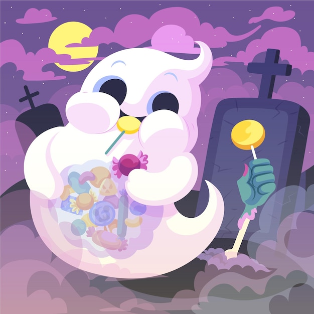 Illustrazione disegnata a mano del fantasma di halloween piatto