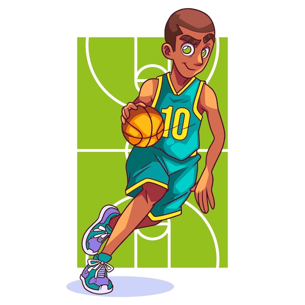 Illustrazione disegnata a mano del fumetto di pallacanestro