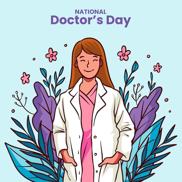 Illustrazione disegnata a mano del giorno del medico nazionale con il medico