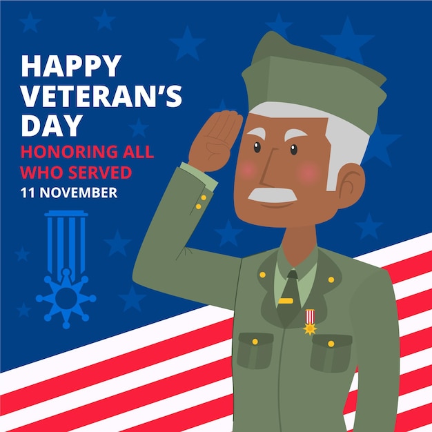 Illustrazione disegnata a mano del giorno del veterano piatto