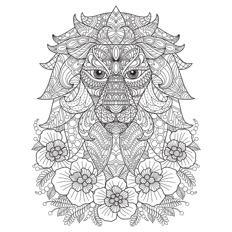Vettore illustrazione disegnata a mano del leone in stile zentangle