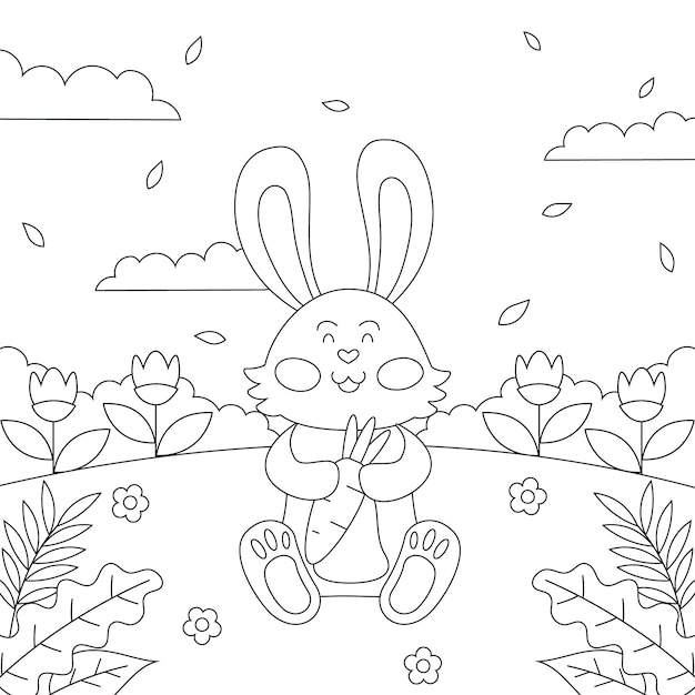Illustrazione disegnata a mano del libro da colorare del coniglietto