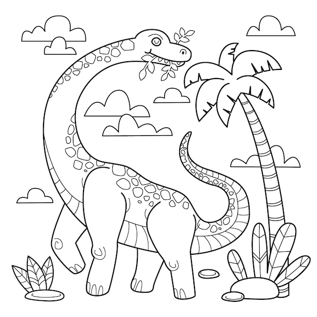 Illustrazione disegnata a mano del libro da colorare del dinosauro