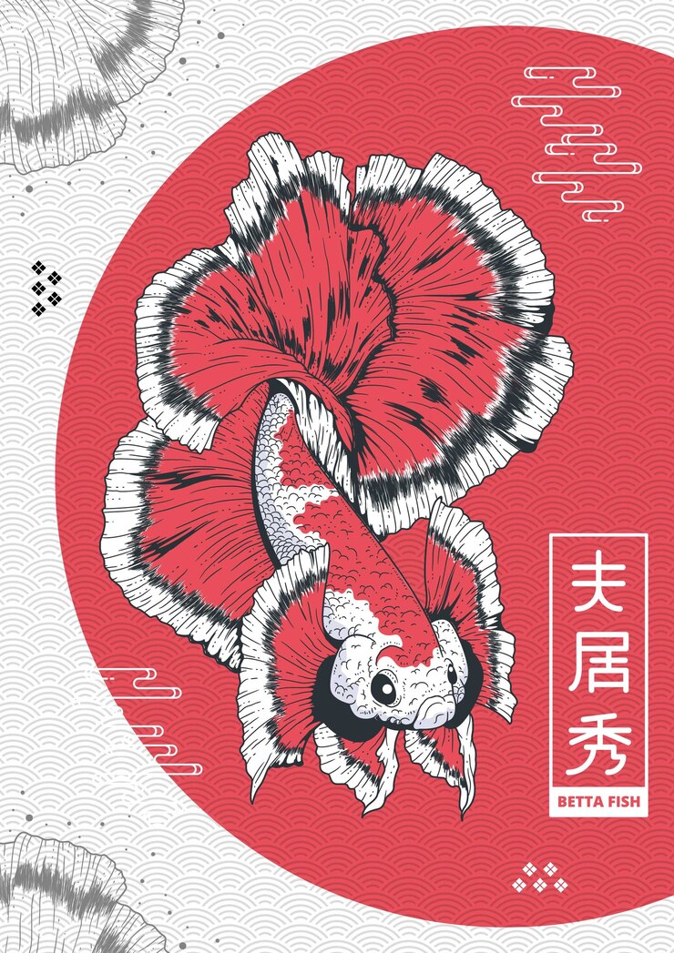 Vettore illustrazione disegnata a mano del pesce di betta