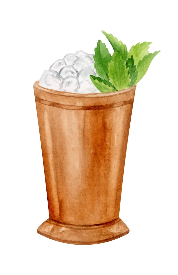 Vettore illustrazione disegnata a mano dell'acquerello del cocktail mint julep bere clipart su sfondo bianco