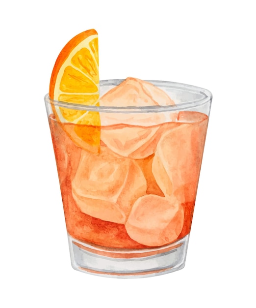 Illustrazione disegnata a mano dell'acquerello del cocktail Negroni Bere clipart su sfondo bianco