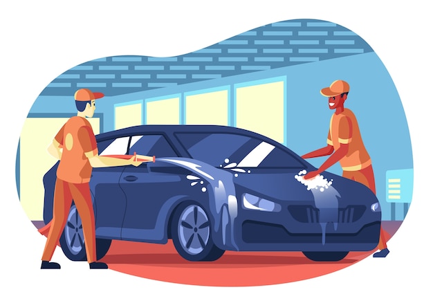 Illustrazione disegnata a mano dell'autolavaggio