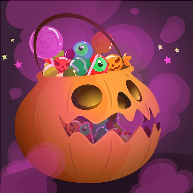 Illustrazione disegnata a mano della borsa di halloween piatta