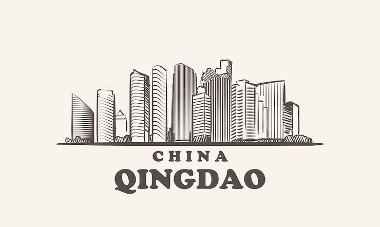 Vettore illustrazione disegnata a mano della cina di schizzo di paesaggio urbano di qingdao