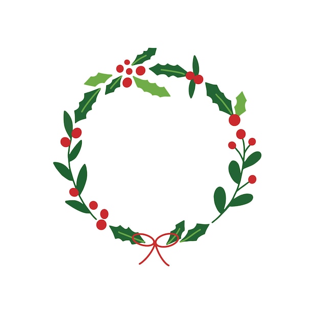 Illustrazione disegnata a mano della corona di Natale dell'agrifoglio, cornice del cerchio della decorazione del fiore rosso e verde per il testo