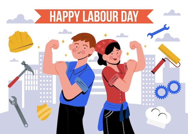 Illustrazione disegnata a mano della festa del lavoro