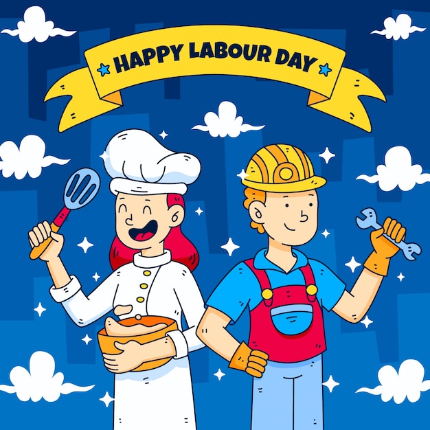 Illustrazione disegnata a mano della festa del lavoro