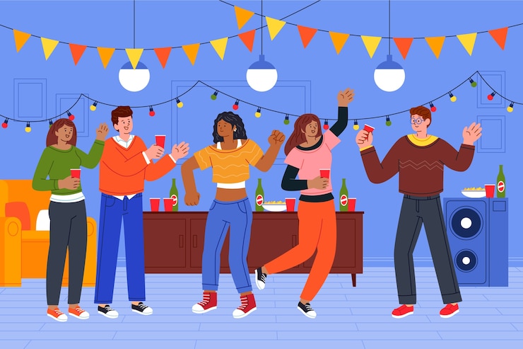 Vettore illustrazione disegnata a mano della festa in casa