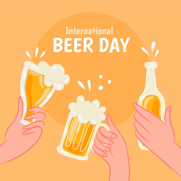 Illustrazione disegnata a mano della giornata internazionale della birra