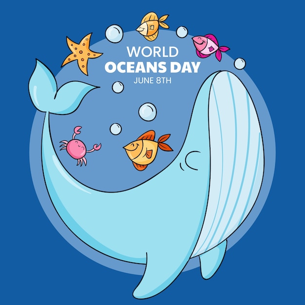 Illustrazione disegnata a mano della giornata mondiale degli oceani