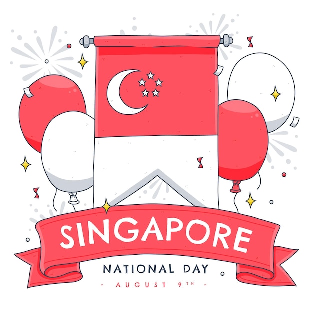 Illustrazione disegnata a mano della giornata nazionale di Singapore