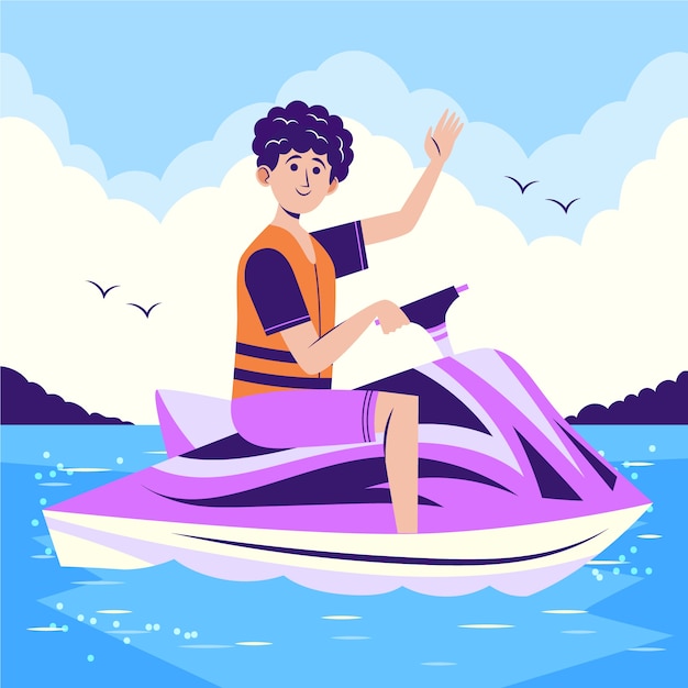 Illustrazione disegnata a mano della moto d'acqua