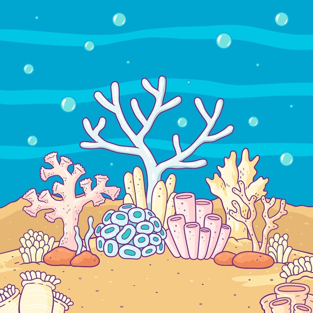 Illustrazione disegnata a mano dello sbiancamento dei coralli
