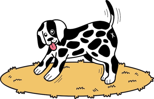 Illustrazione disegnata a mano di camminata del cane dalmata nello stile di scarabocchio