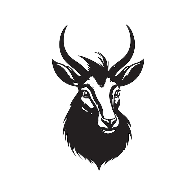 Illustrazione disegnata a mano di colore bianco e nero di concetto di arte di linea di logo dell'annata della mascotte di Waterbuck