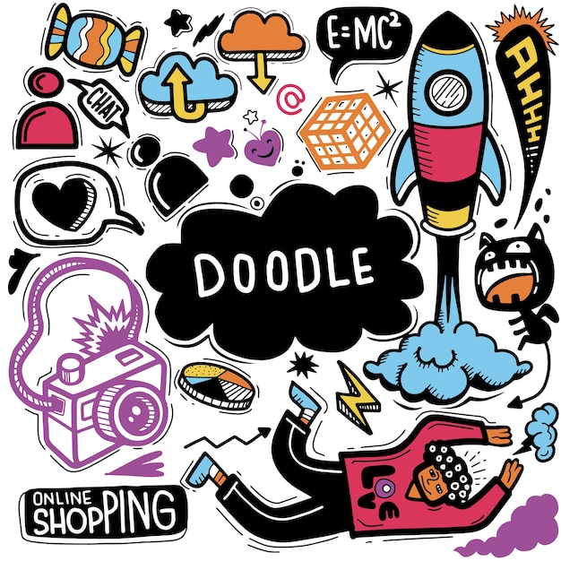 Illustrazione disegnata a mano di doodle set