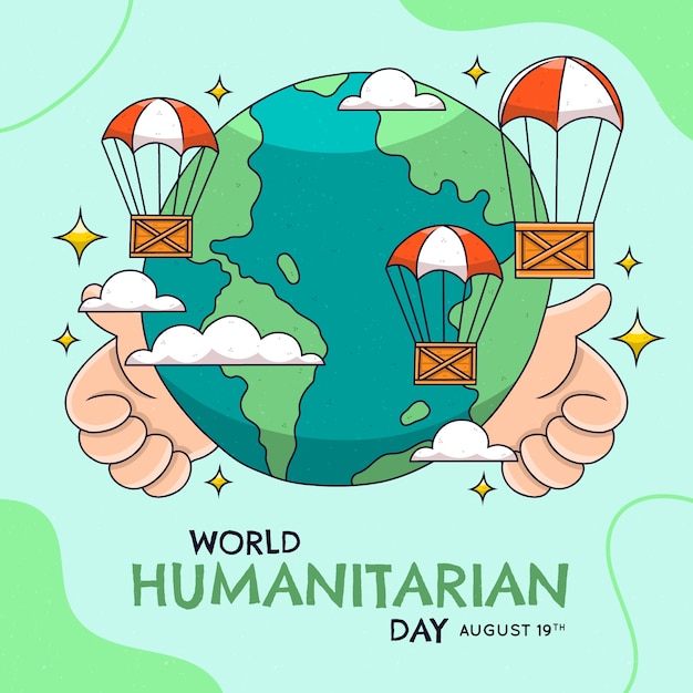 Illustrazione disegnata a mano di giorno umanitario del mondo