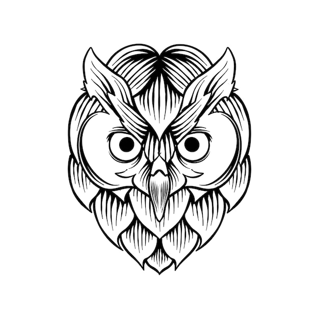 illustrazione disegnata a mano di luppolo combinato con un gufo