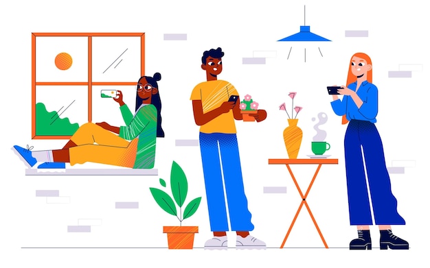 Illustrazione disegnata a mano di persone che scattano foto con lo smartphone