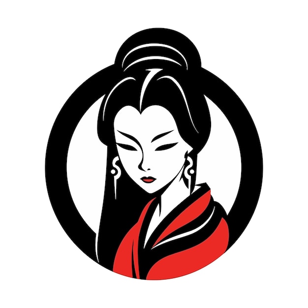 illustrazione disegnata a mano di progettazione di logo della ragazza della geisha giapponese