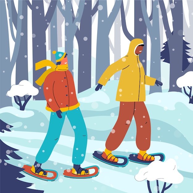 Illustrazione disegnata a mano di racchette da neve