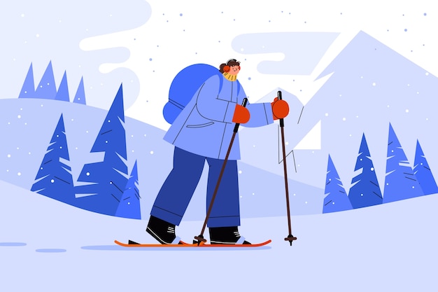 Illustrazione disegnata a mano di racchette da neve