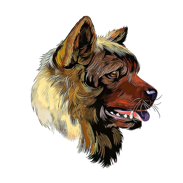 Illustrazione disegnata a mano di schizzo dell'acquerello del cane americano di Akita