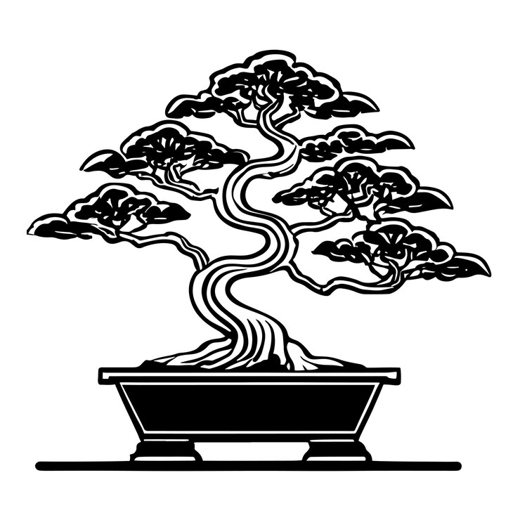 Vettore illustrazione disegnata a mano di un albero bonsai