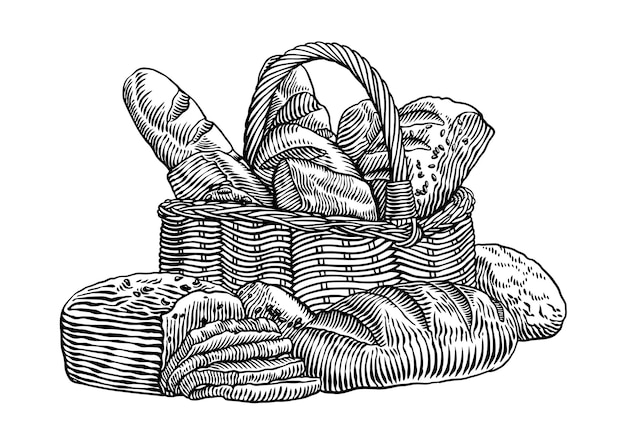 illustrazione disegnata a mano di un cestino del pane
