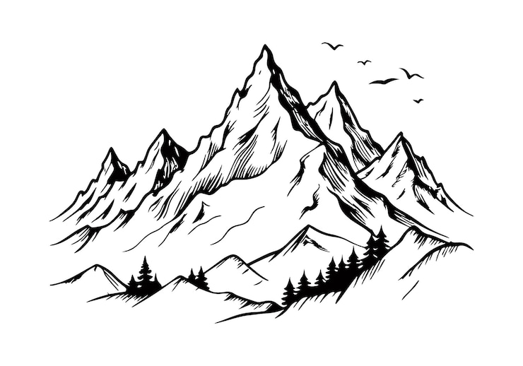 Vettore illustrazione disegnata a mano di una catena montuosa