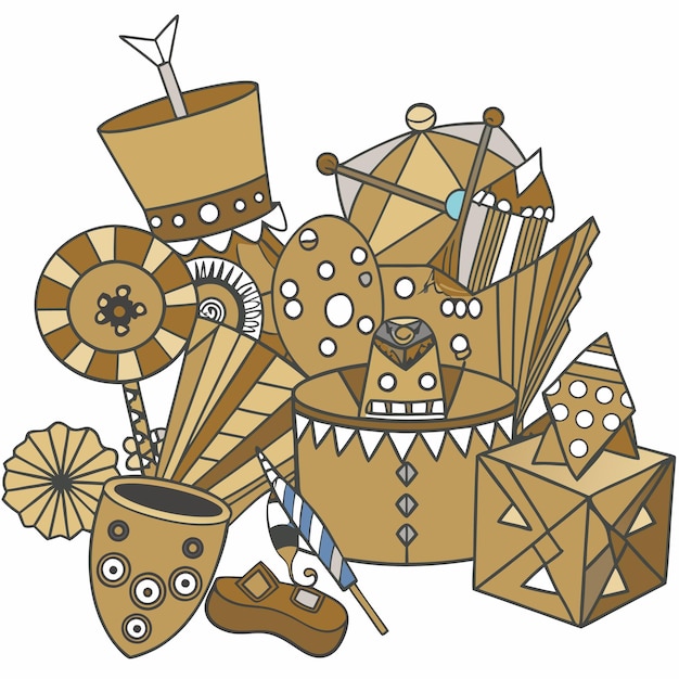 Illustrazione disegnata a mano di varie forme geometriche in toni marroni