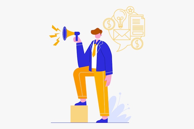Illustrazione disegnata a mano di vettore di strategia di marketing aziendale