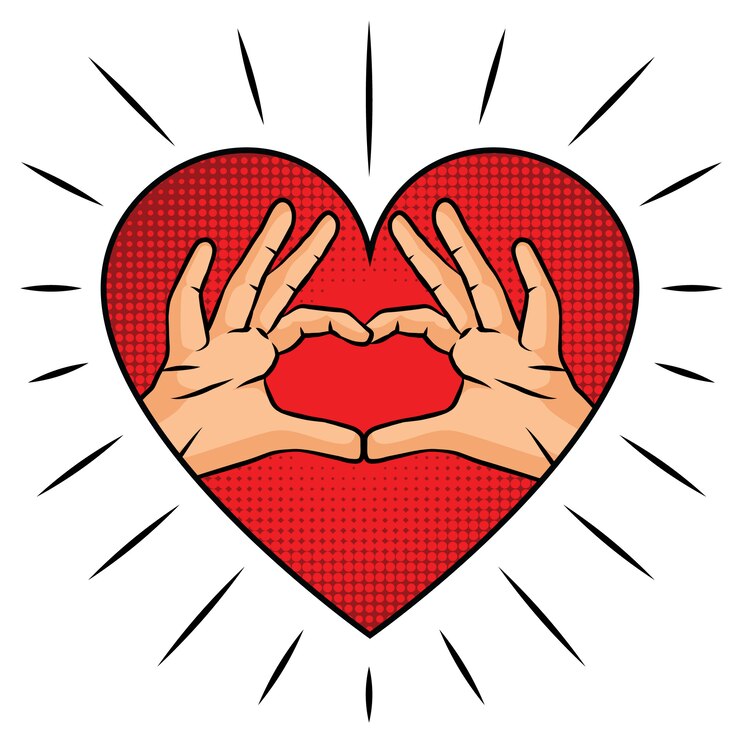 Vettore illustrazione disegnata a mano di vettore per il giorno di san valentino. mani a forma di cuore. segno d'amore