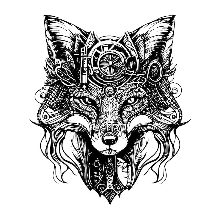 Vettore illustrazione disegnata a mano di volpe steampunk