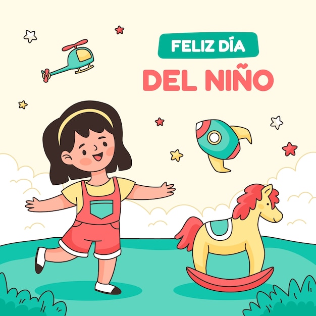 Illustrazione disegnata a mano in spagnolo per la celebrazione della giornata dei bambini