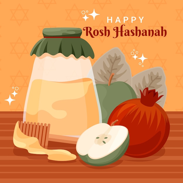 Illustrazione disegnata a mano per la celebrazione del Capodanno ebraico Rosh Hashanah