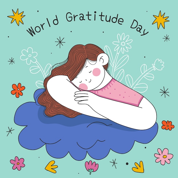 Illustrazione disegnata a mano per la celebrazione della giornata mondiale della gratitudine