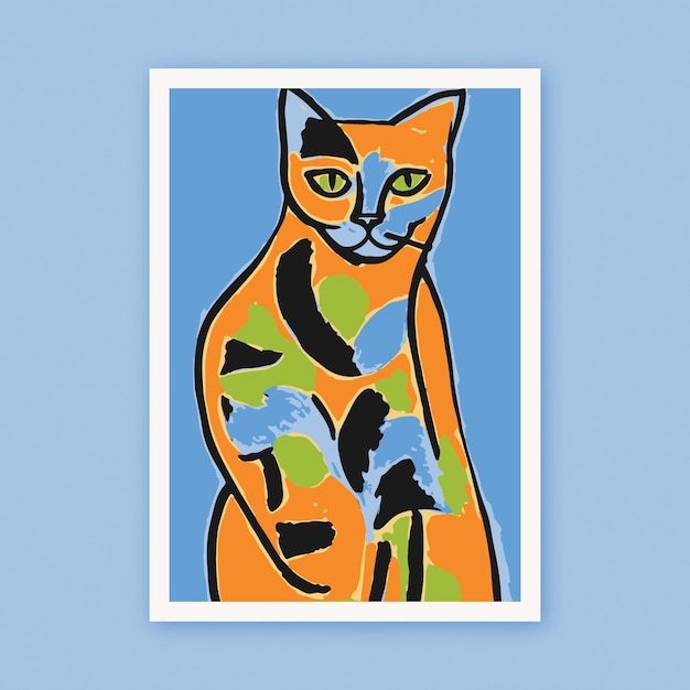 Illustrazione divertente di un gatto Cartone Kitty Cute Animal Art