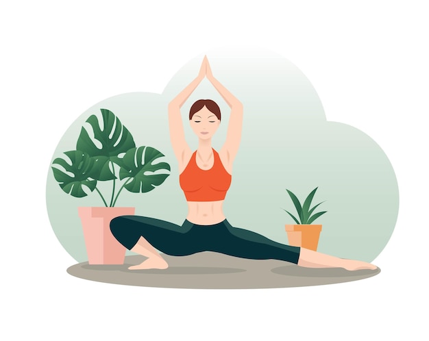 Illustrazione Donna che fa yoga in studio