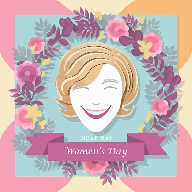 Illustrazione e elementi floreali della bandiera quadrata di Happy womens day