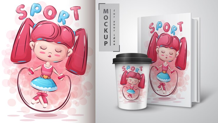 Vettore illustrazione e merchandising della ragazza di forma fisica