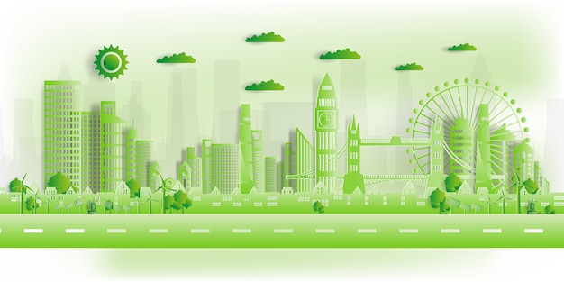 illustrazione. Eco friendly, Green city salva il mondo,