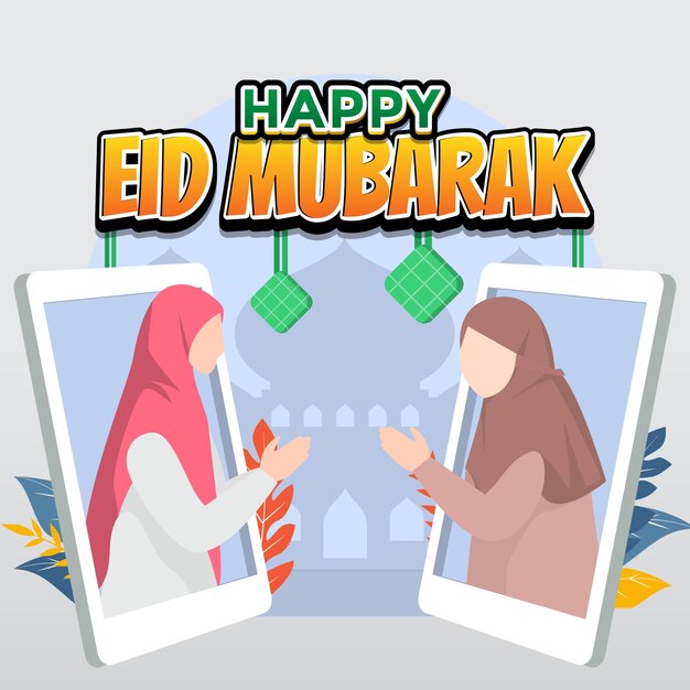 illustrazione felice della bandiera del fumetto di eid al fitr
