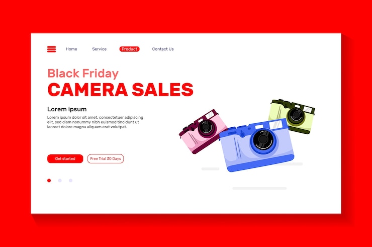 Vettore illustrazione fotocamera colorata per la progettazione della pagina di destinazione del sito web