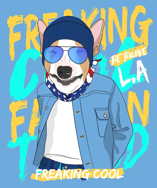 Illustrazione fresca disegnata a mano del cane, vettore.